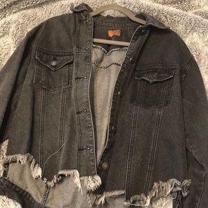 Oversized distressed denim jacket